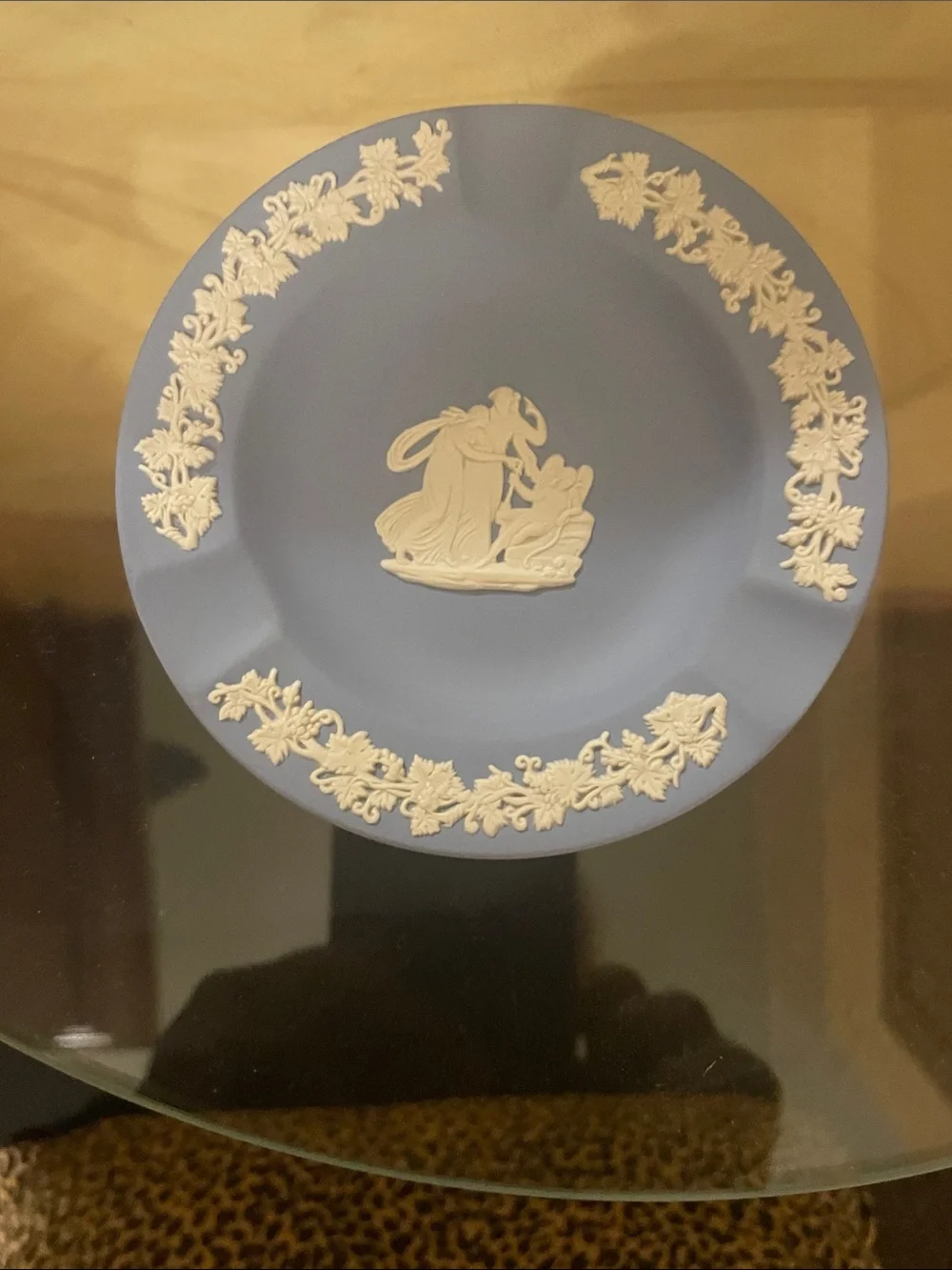 Vintage Wedgwood Blue Jasperware Plate/Ashtray with White Relief